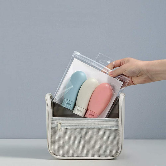 Travel Bottle, Leak Proof Refillable Squeezable Containers Set(60 ml) Transparent Carry Bag for Liquid Shampoos, Soap and Toiletries, Hand Wash, Lotion Storage, Multicolor (Pack Of 3)