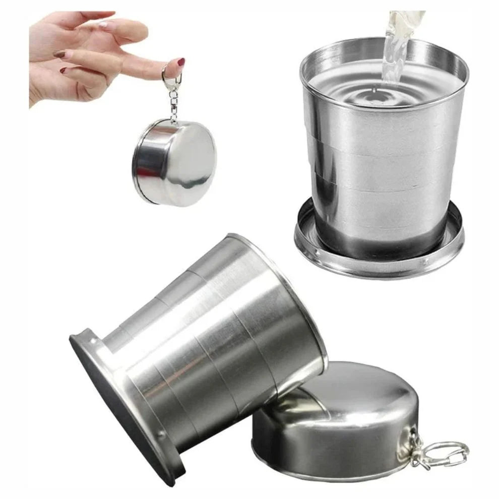 130 ml Stainless Steel Folding Travel Cup – Portable Collapsible Water Mug for Camping, Hiking, Office & Outdoor Use