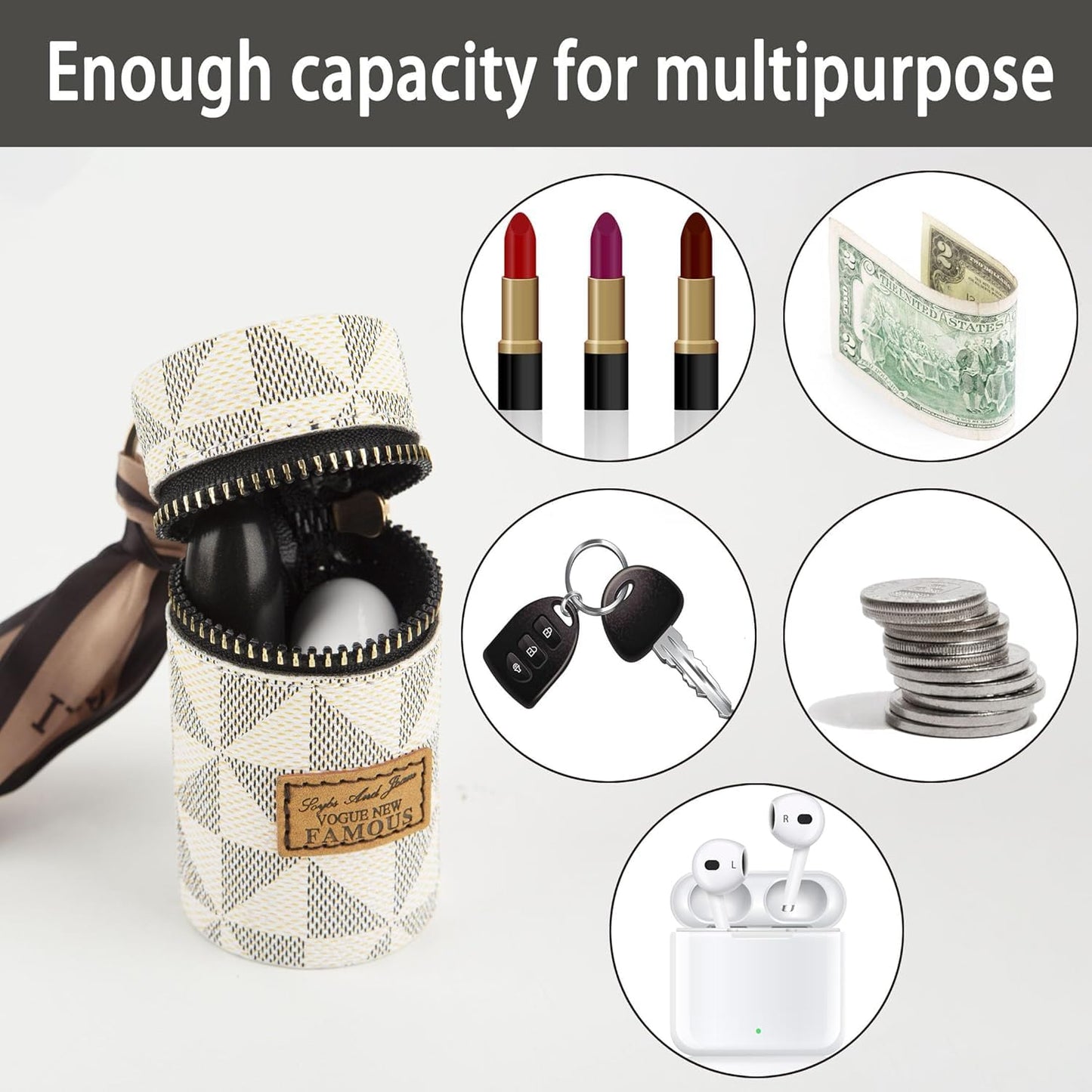 Leather Lipstick Organizer, Luxury Lip Gloss Bag, Mini Lipstick Case with Keychain, Girls Travel Lipgloss Makeup Storage Holder for Purse Perfume Fingernail Polish (Random color)