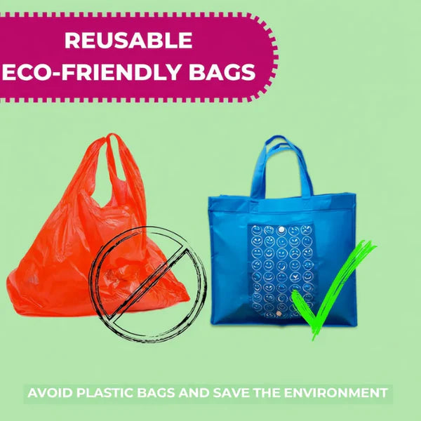 Foldable Reusable Smiley Printed Shopping Bag – Eco-Friendly Non-Woven Tote for Daily Groceries & Travel (Pack of 1 Pc)