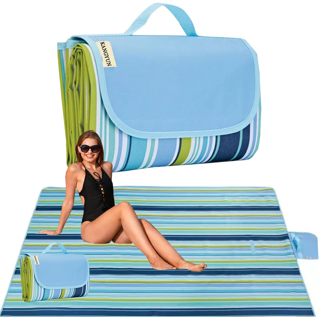 Beach Blanket Outdoor Picnic Blankets Mat 80"x60" Extra Large Waterproof Sand Proof Camping Blanket Lightweight Folding Portable Travel...