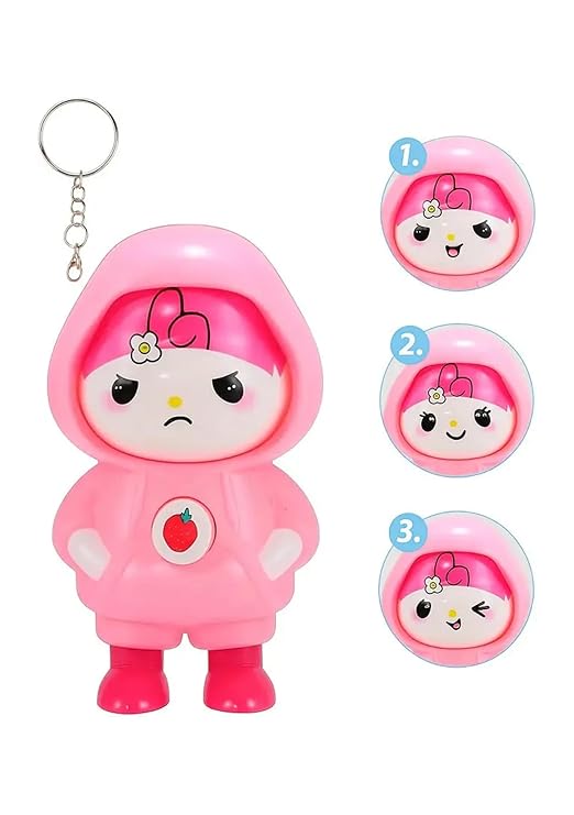 Face Changing Keychain with 3 Expressions 3D Cartoon Character ABS Toy Key Holder Unisex Keychain for Bags, Cars & Gifts Cute Action Figure for Kids & Adults, (Random Color)