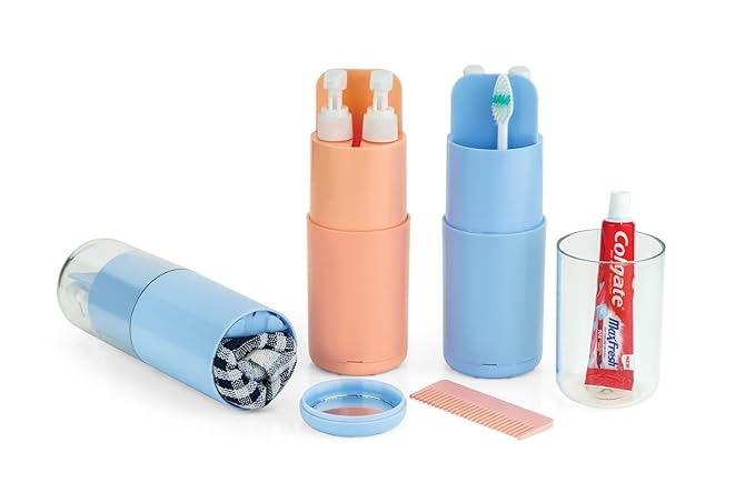 7-in-1 Travel Essentials Kit for Men & Women Compact Personal Care Organizer with Toiletry Bottles, Toothbrush, Comb Portable Grooming Set for Business & Leisure Trips