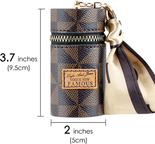 Leather Lipstick Organizer, Luxury Lip Gloss Bag, Mini Lipstick Case with Keychain, Girls Travel Lipgloss Makeup Storage Holder for Purse Perfume Fingernail Polish (Random color)