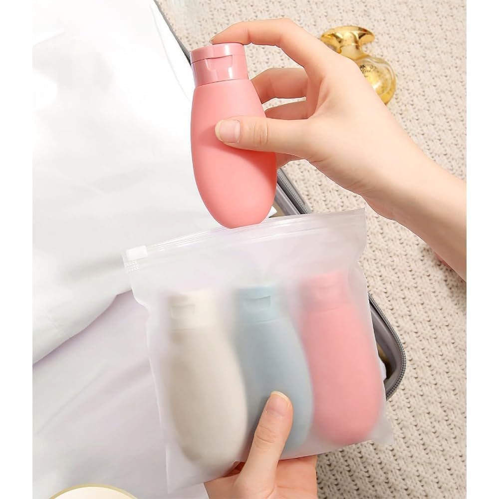 Travel Bottle, Leak Proof Refillable Squeezable Containers Set(60 ml) Transparent Carry Bag for Liquid Shampoos, Soap and Toiletries, Hand Wash, Lotion Storage, Multicolor (Pack Of 3)