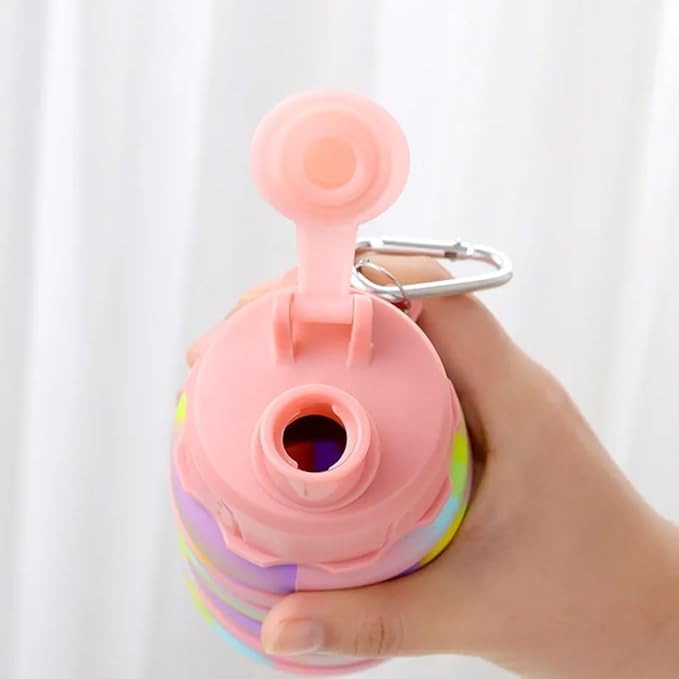 Rainbow Collapsible Folding Water Bottles for Kids, Students, Adults, Reusable BPA Free Silicone Foldable Sports Water Bottles for Travel Camping Hiking, Pink, 1 Liters (Random Color)