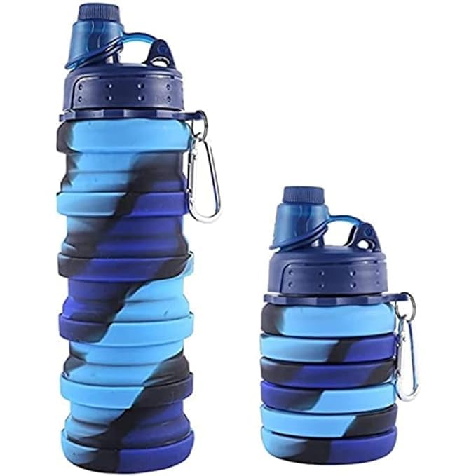 Rainbow Collapsible Folding Water Bottles for Kids, Students, Adults, Reusable BPA Free Silicone Foldable Sports Water Bottles for Travel Camping Hiking, Pink, 1 Liters (Random Color)