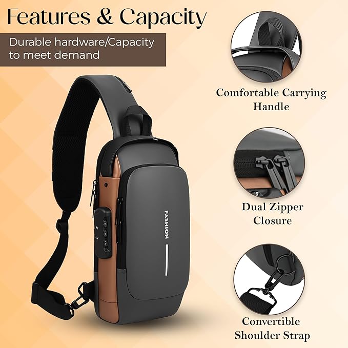Waterproof Polyester Slim Unisex Crossbody Sling Bag Chest Backpack Men's Shoulder Bag, Leisure Travel Handbag, Hard Shell Anti-Theft Chest Bag