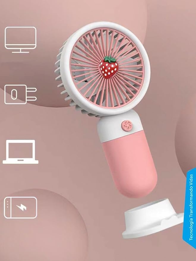 Korean Style Portable USB Fan – Rechargeable 1200mAh Battery, Up to 6 Hours Working Time, 3-Speed Modes, Low Noise, Compact & Lightweight with USB Cable (Random Color)