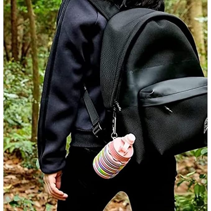 Rainbow Collapsible Folding Water Bottles for Kids, Students, Adults, Reusable BPA Free Silicone Foldable Sports Water Bottles for Travel Camping Hiking, Pink, 1 Liters (Random Color)