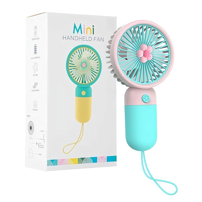 Korean Style Portable USB Fan – Rechargeable 1200mAh Battery, Up to 6 Hours Working Time, 3-Speed Modes, Low Noise, Compact & Lightweight with USB Cable (Random Color)