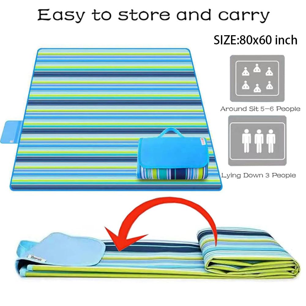 Beach Blanket Outdoor Picnic Blankets Mat 80"x60" Extra Large Waterproof Sand Proof Camping Blanket Lightweight Folding Portable Travel...