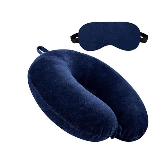Premium Neck Pillow Eye Mask Combo Airplane Travel Pillow with Comfortable Velvet Sleeping Eyemask Head Rest Pillow (Random Neck Pillow with Eye Mask)