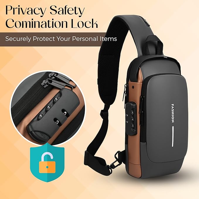 Waterproof Polyester Slim Unisex Crossbody Sling Bag Chest Backpack Men's Shoulder Bag, Leisure Travel Handbag, Hard Shell Anti-Theft Chest Bag