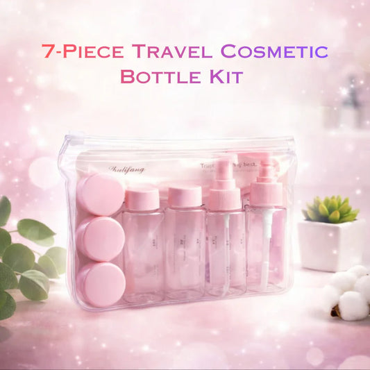 7-Pieces Travel Size Cosmetic Bottle Kit – Portable Refillable Travel Containers Set for Shampoo, Lotion & Toiletrie( Random Color)