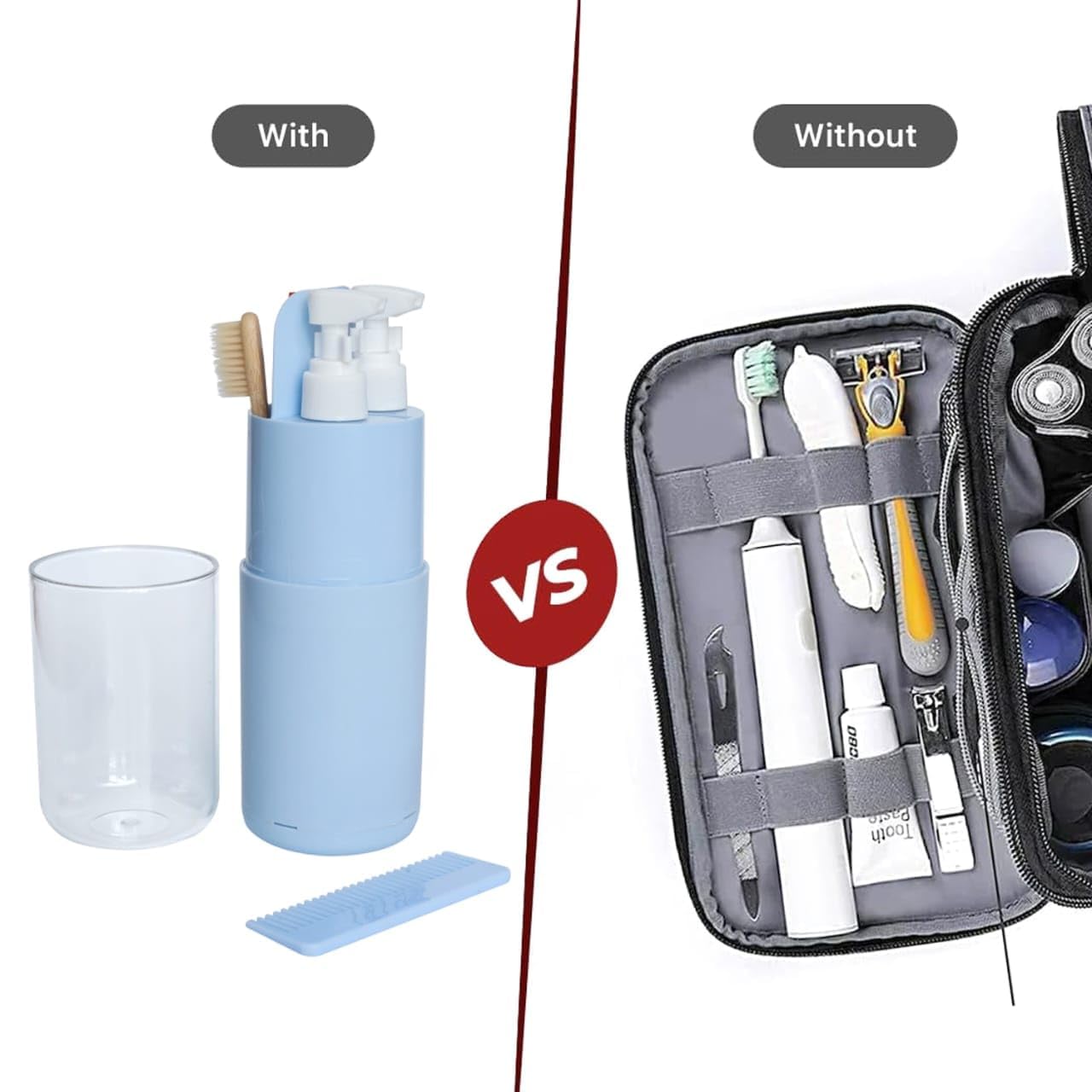 7-in-1 Travel Essentials Kit for Men & Women Compact Personal Care Organizer with Toiletry Bottles, Toothbrush, Comb Portable Grooming Set for Business & Leisure Trips
