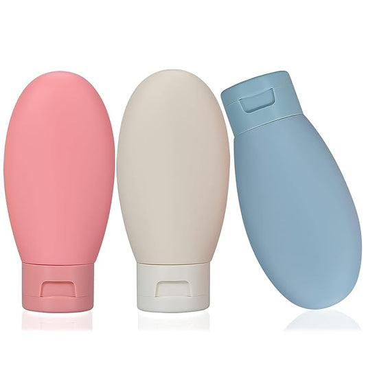 Travel Bottle, Leak Proof Refillable Squeezable Containers Set(60 ml) Transparent Carry Bag for Liquid Shampoos, Soap and Toiletries, Hand Wash, Lotion Storage, Multicolor (Pack Of 3)