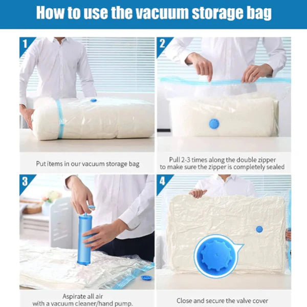 Vacuum Storage Bags Set of 5 with Pump – Air-Tight Compression Bags for Clothes, Blankets & Travel Storage (2 Small, 2 Medium, 1 Large)