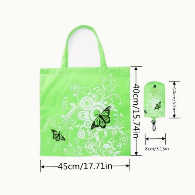 Butterfly Design Folding Shopping Bag with Clip – Reusable Polyester Tote (Random color-Pack of 1 )