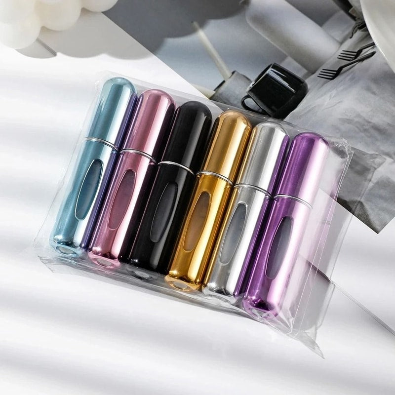 Ideal Swan 4pcs Refillable Perfume Atomizer Mini Bottles, Travel Fragrance Spray Bottles, Silver Color, Glass & Metal, Patented Easy Fill System