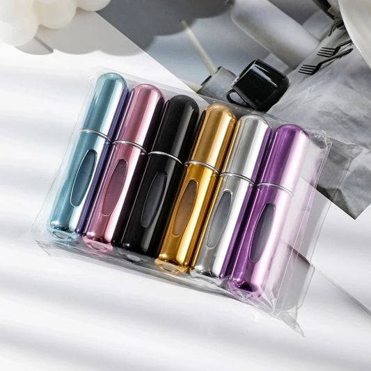 Ideal Swan 4pcs Refillable Perfume Atomizer Mini Bottles, Travel Fragrance Spray Bottles, Silver Color, Glass & Metal, Patented Easy Fill System
